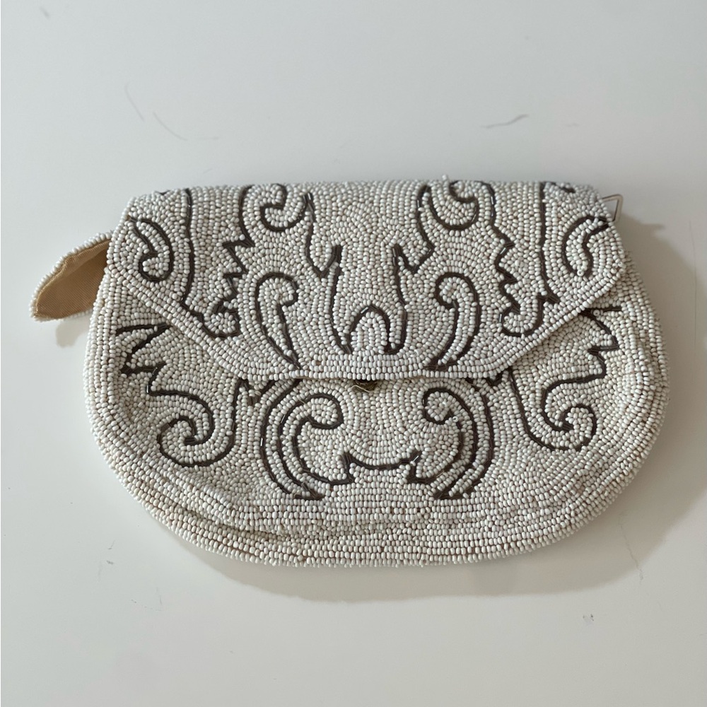 Chic Beaded Clutch in Cream and Black